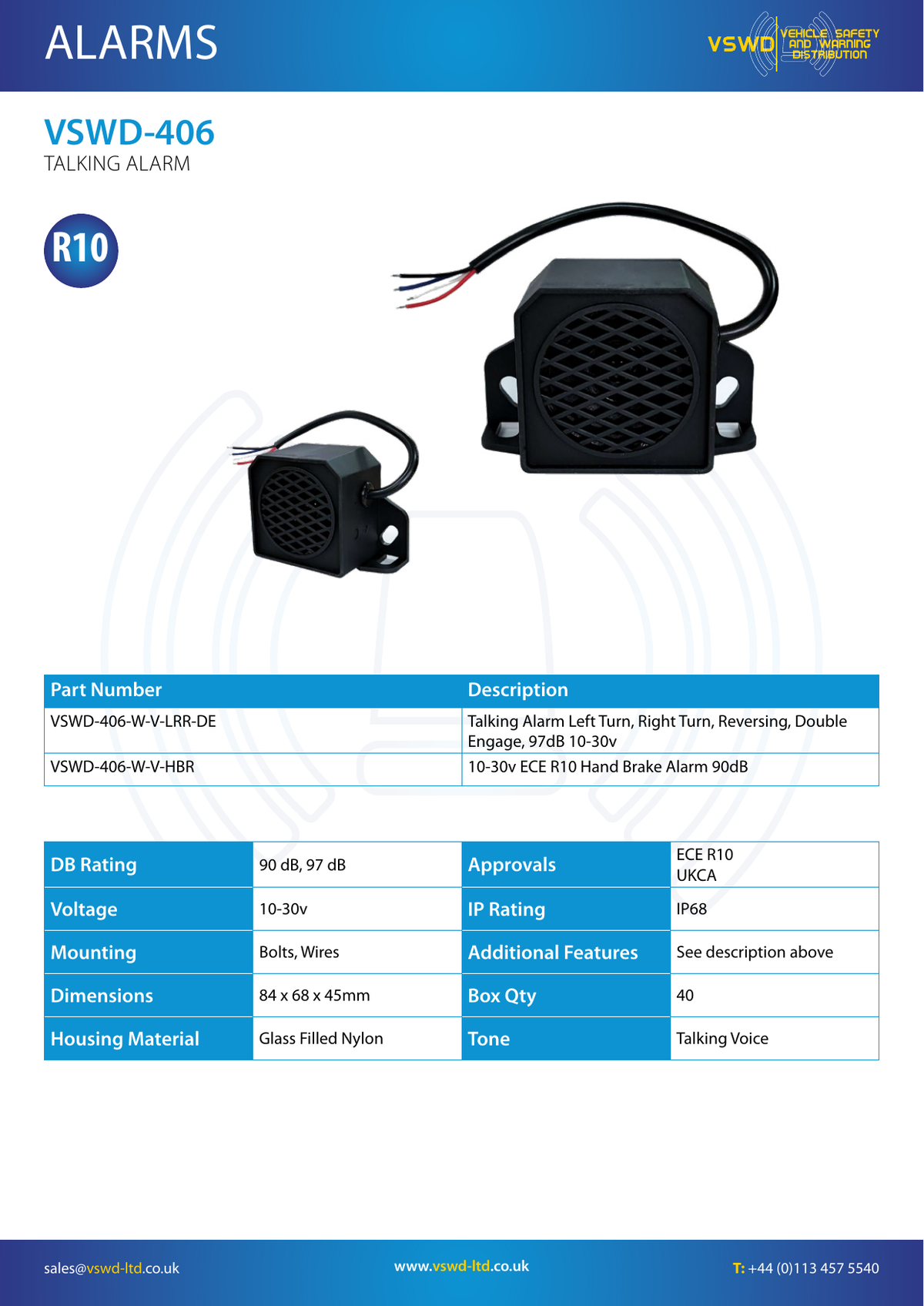 VSWD 406 Talking Alarm - Left, Right & Reverse - official product information