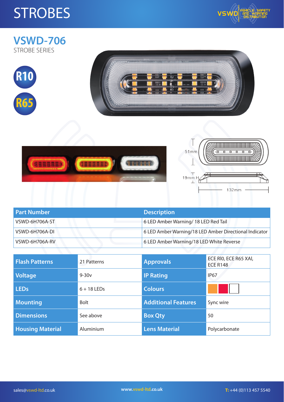 VSWD 706 multifunction amber LED strobe