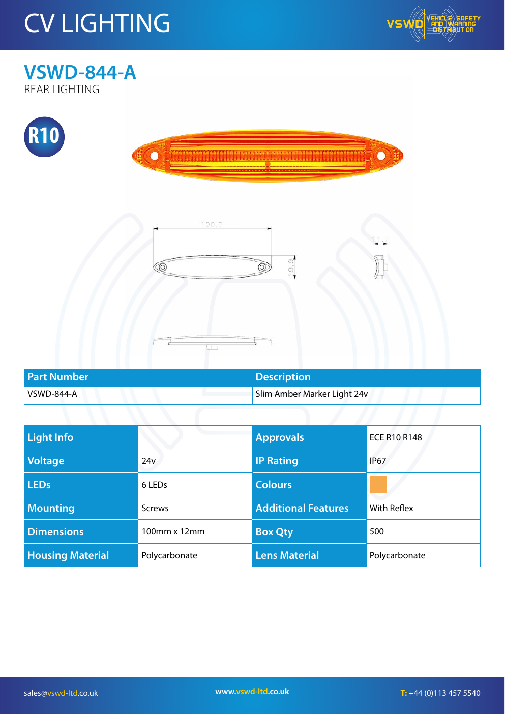 VSWD 844 slim amber LED marker light
