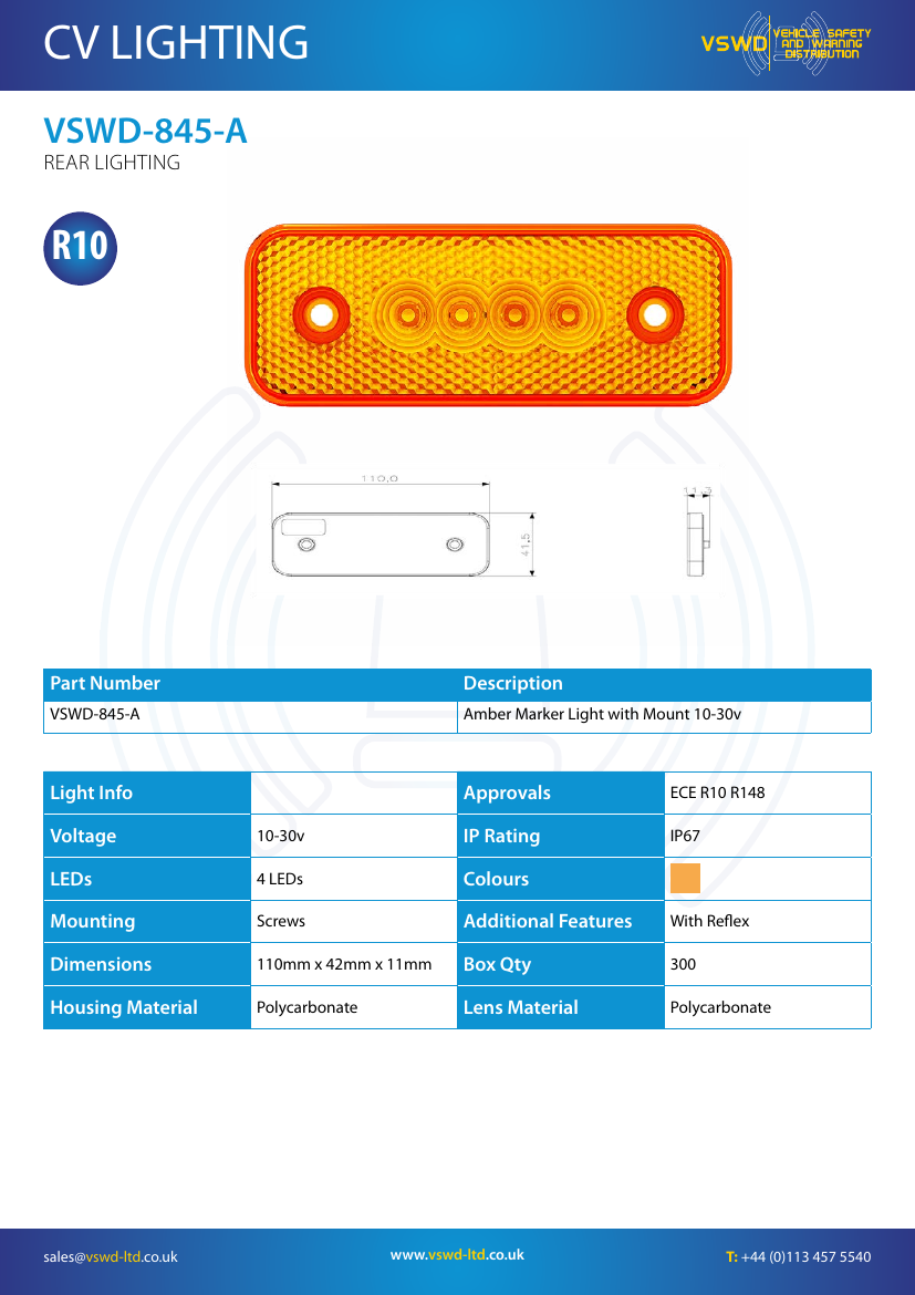 VSWD 845 amber LED marker light with mount