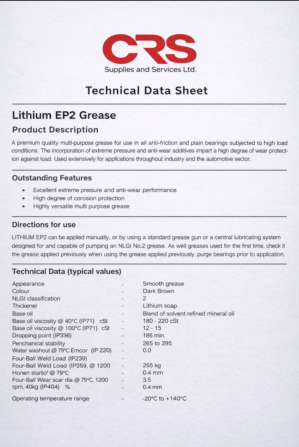 Lithium EP2 multipurpose grease cartridge product detail