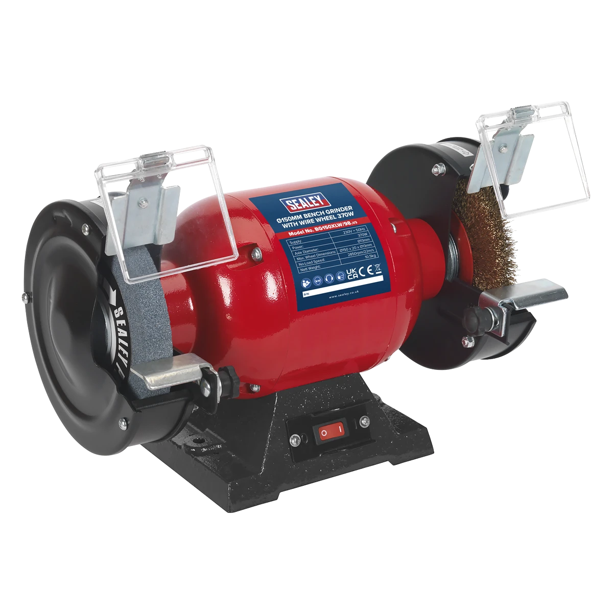 Sealey BG150XLW/98 150mm bench grinder with grinding wheel and wire wheel