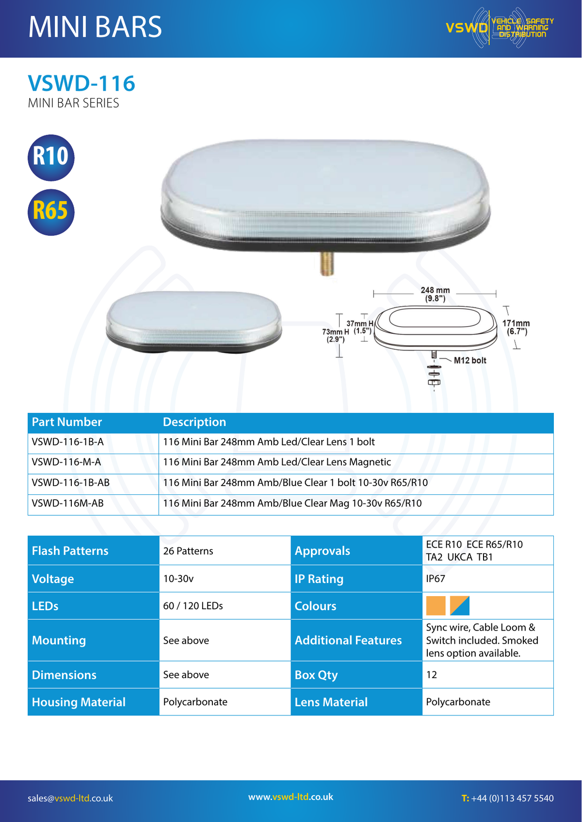 VSWD 116 248mm LED Mini Bar - official product information