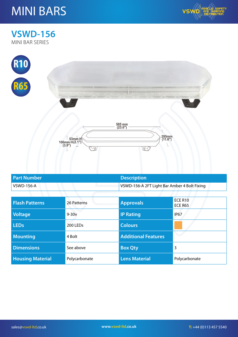VSWD 156 2ft amber LED light bar