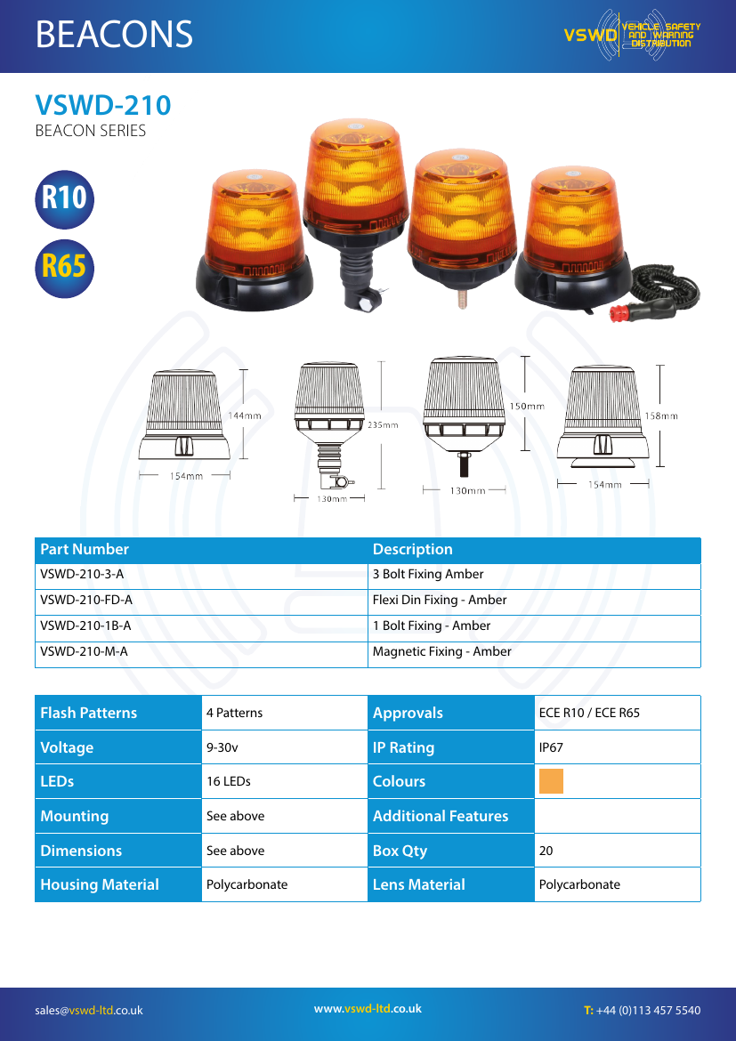 VSWD 210 Series amber LED beacon