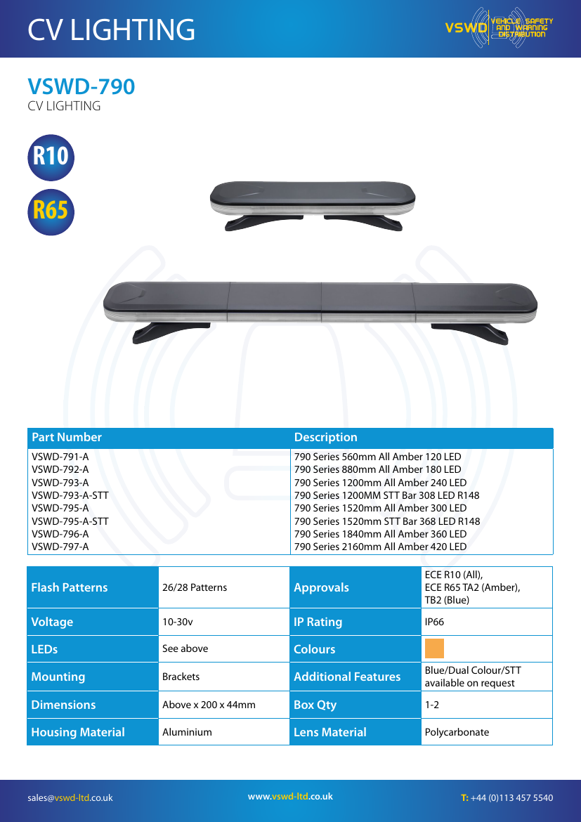 VSWD 790 Series amber LED light bars