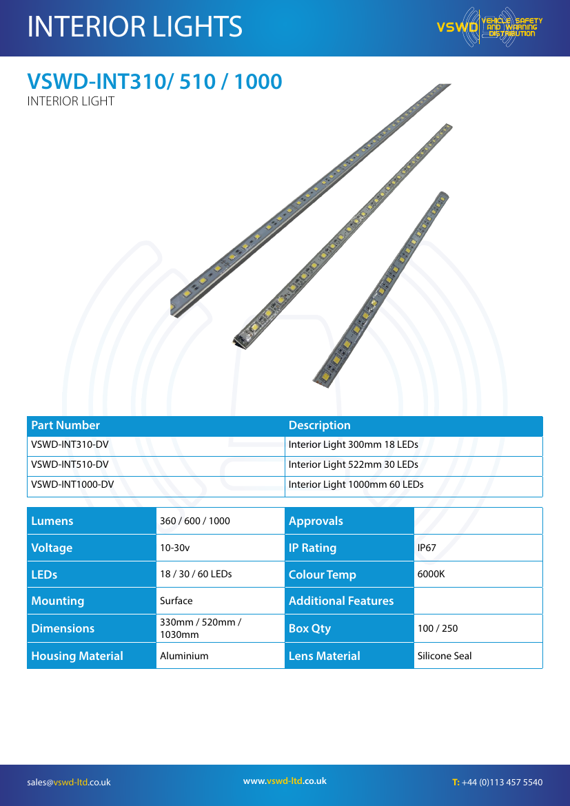 VSWD interior LED light range