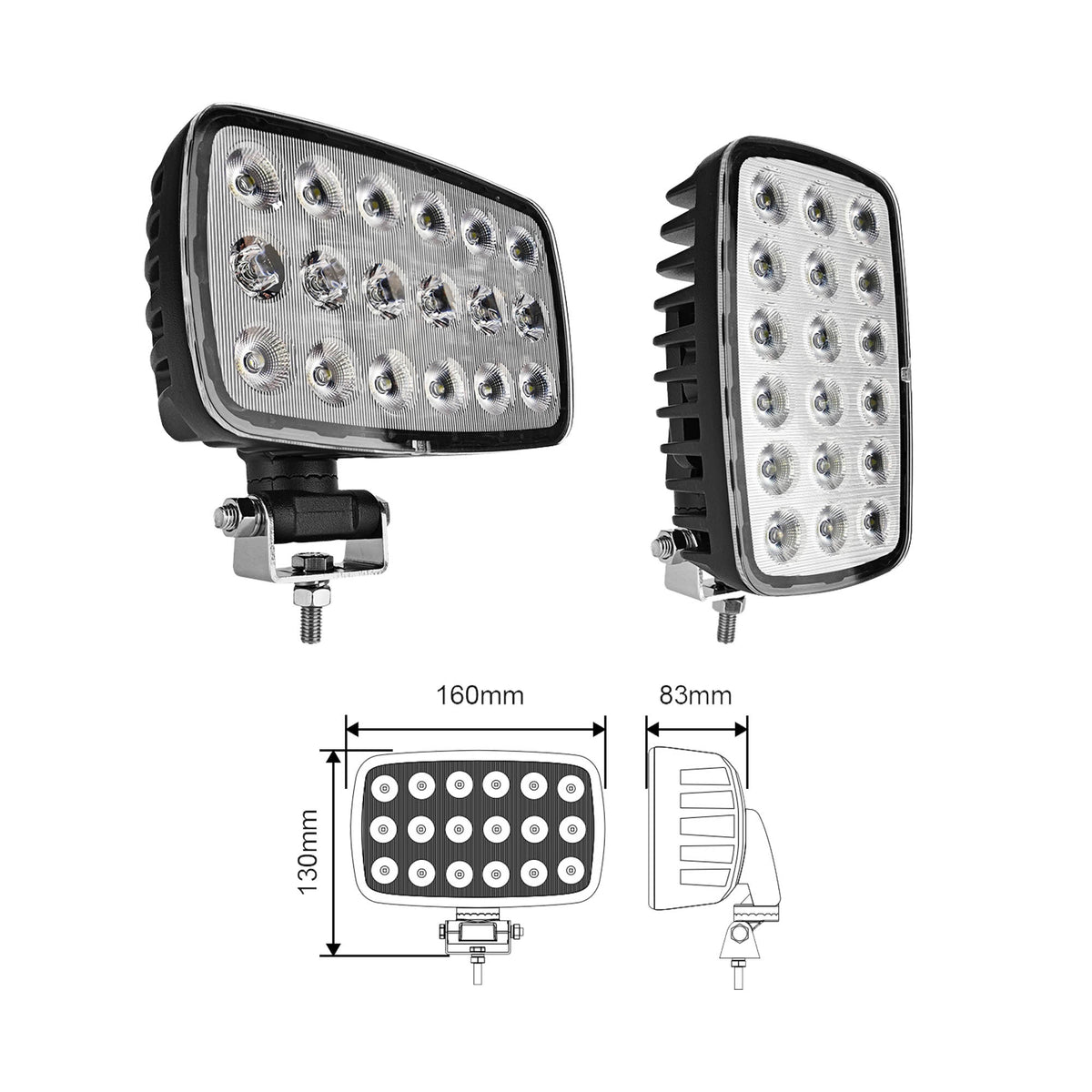 VSWD WL618-F-DP 90W Dual-Position LED Flood Work Lamp - 6000lm